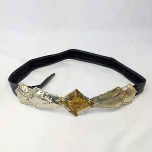 Bonnie Boynton Vtg Brutalist Belt Modernist Statement Mixed Metal Black Leather